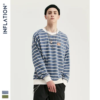 

INFLATION Men Autumn Striped Tshirt Men Streetwear Pullover Men T-shirt Long Sleeve Men Top Tees 100% Cotton Loose Tshirt 9617W