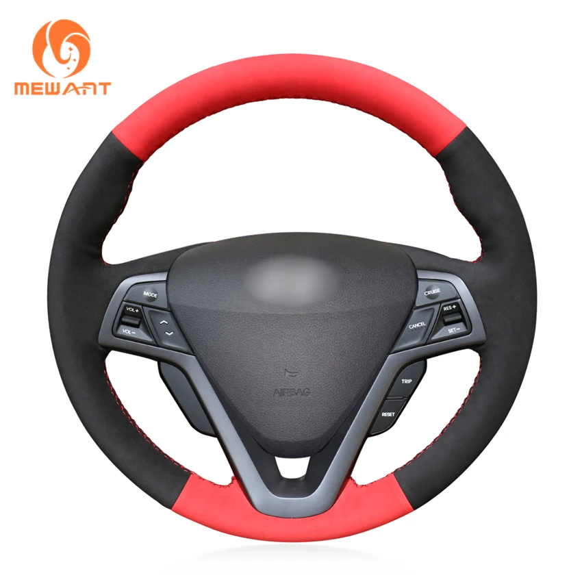 MEWANT Black Suede Red Suede Comfortable Car Steering Wheel Cover for