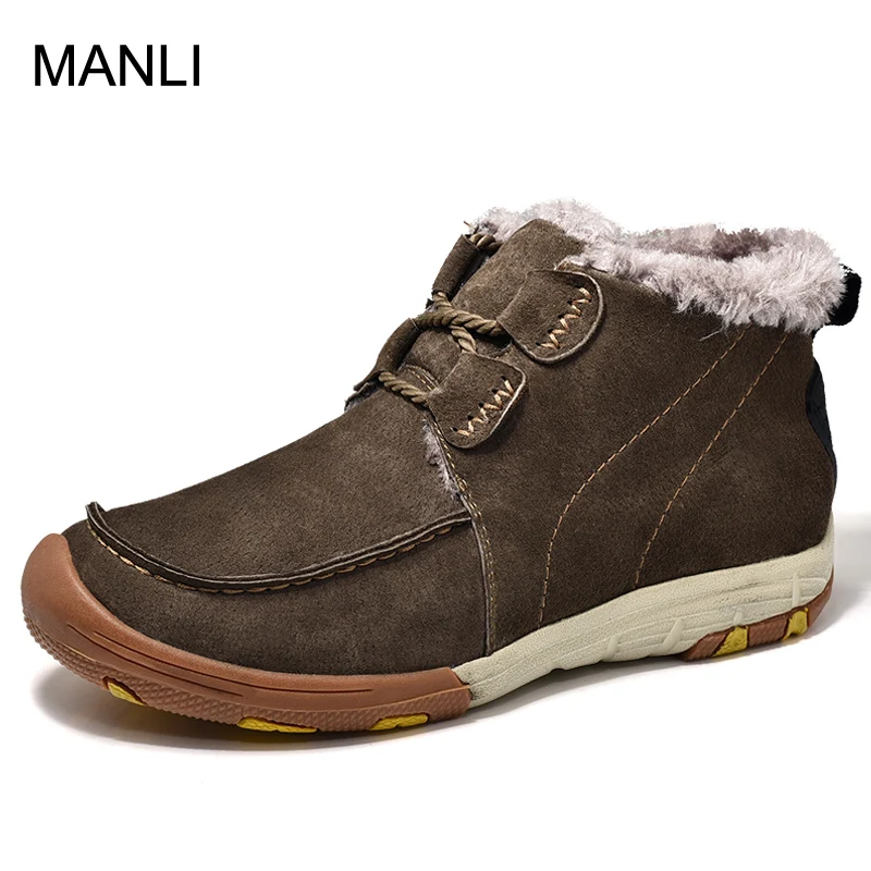 

MANLI 2018 Men Hiking Shoes Winter Outdoor Warm Faux Suede Leather Tooling Boots Ankle Boots For Men Mountain Climbing Sneakers