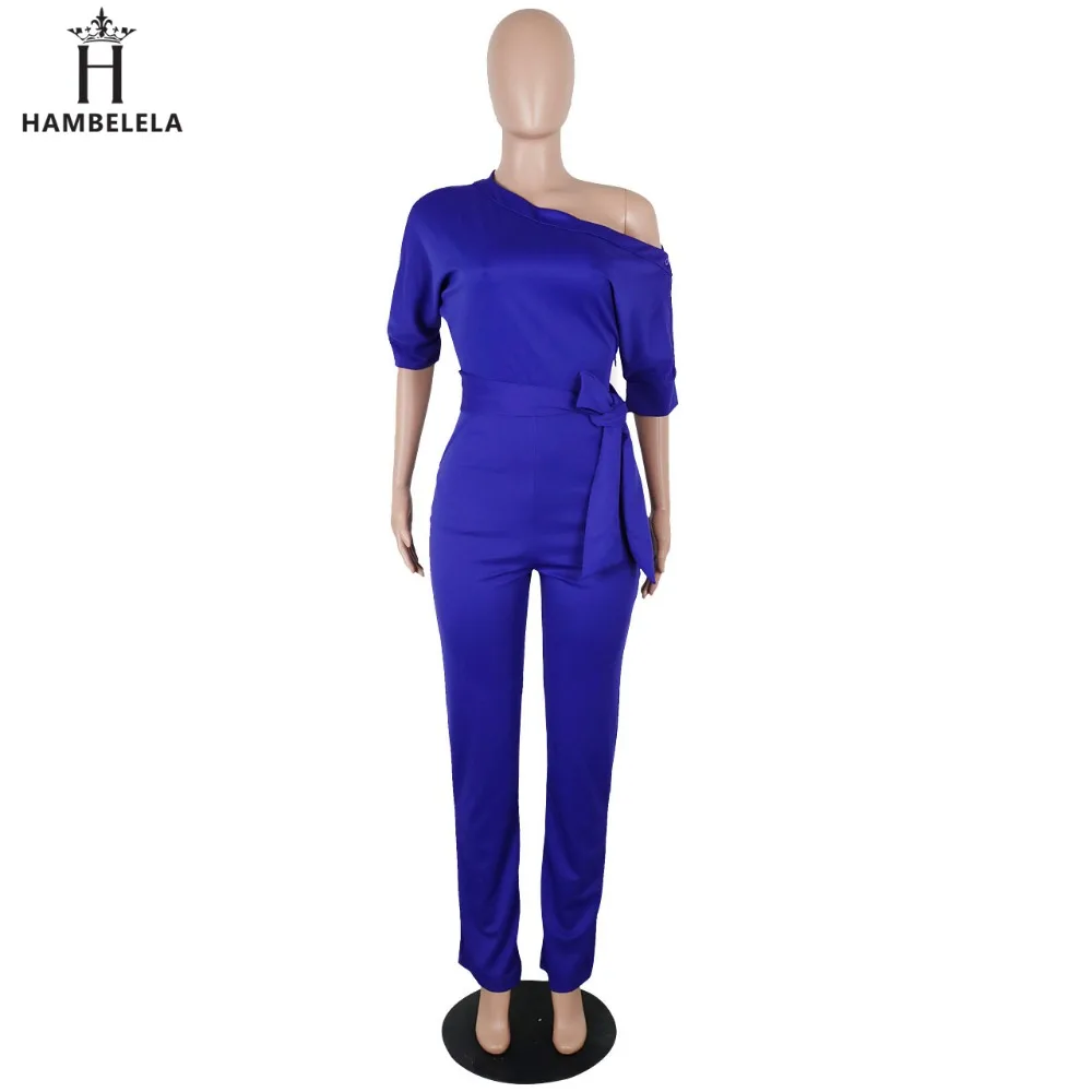 Hambelela 2017 High Quality Autumn Casual Jumpsuit One Shoulder Slash Neck Button Romper Full Length Jumpsuit Wide Legs Jumpsuit (10)