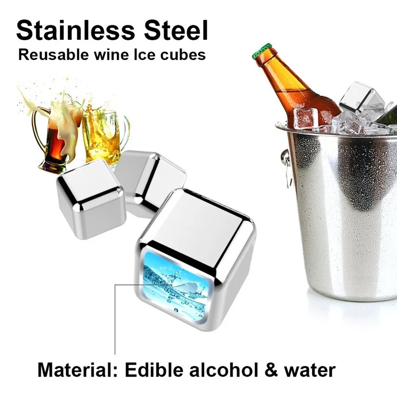 8Pcs Stainless Steel 304 Whisky Stones Ice Cubes Whiskey Cooler Rocks Ice Stone#