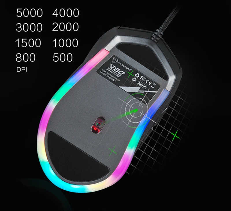 Motospeed V60 RGB игровая мышь для геймера Программирование 5000 dpi USB компьютер 7 кнопок Wried Оптические мыши с подсветкой дышащий светодиодный для ПК Lap