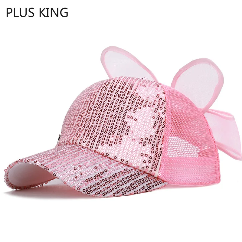 

2019 Cute Girls Hat with Bow Baseball Cap Girl Snapback Sequined 50-54cm