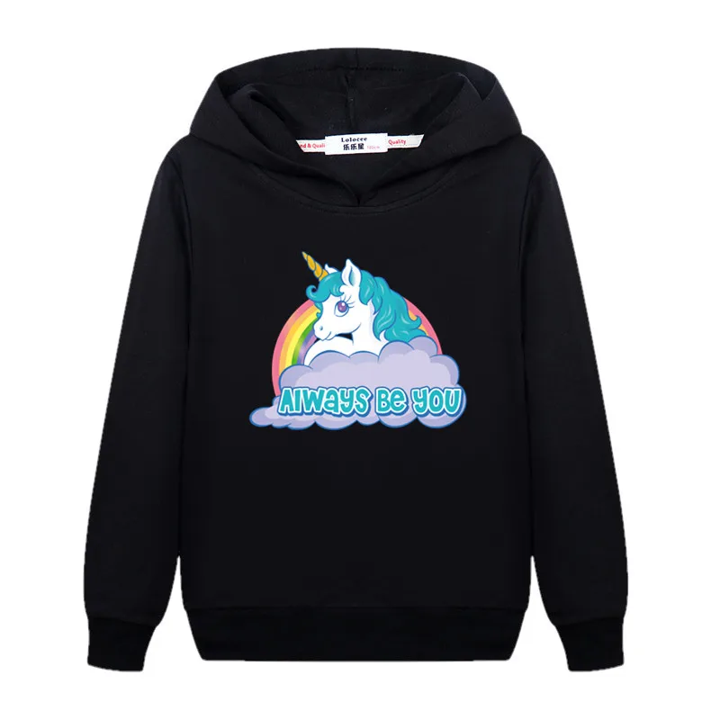 

Cartoon Girls Pony Print Hoodie Black Plus Velvet Sweatshirt Child Thick cotton winter sweater kid Unicorn cute coat