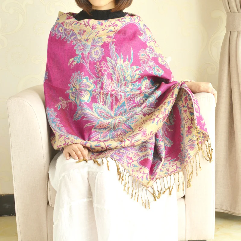 DANKEYISI модный брендовый женский шарф, богемный цветочный вышитый жаккардовый шарф, осенне-зимние женские шарфы, длинный шарф с бахромой - Цвет: 5