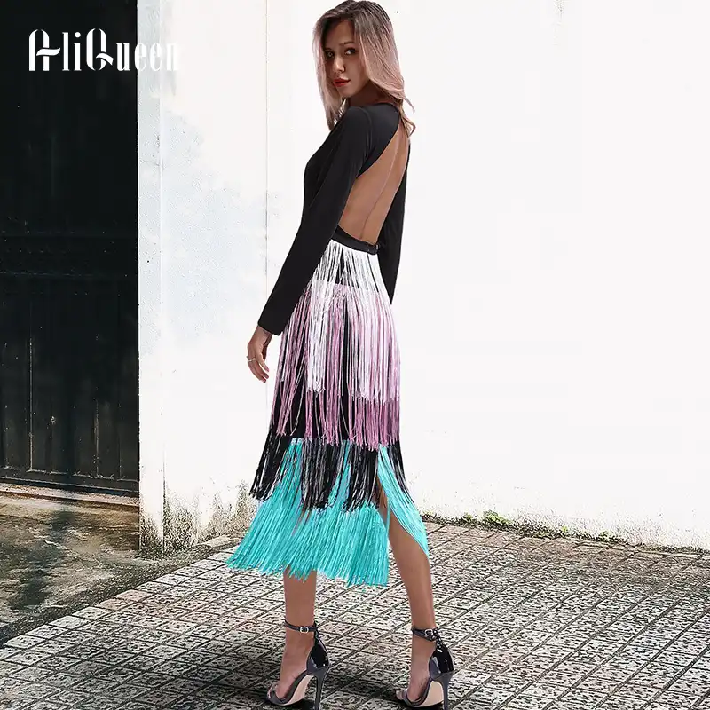 sexy backless tassel purple maxi dress