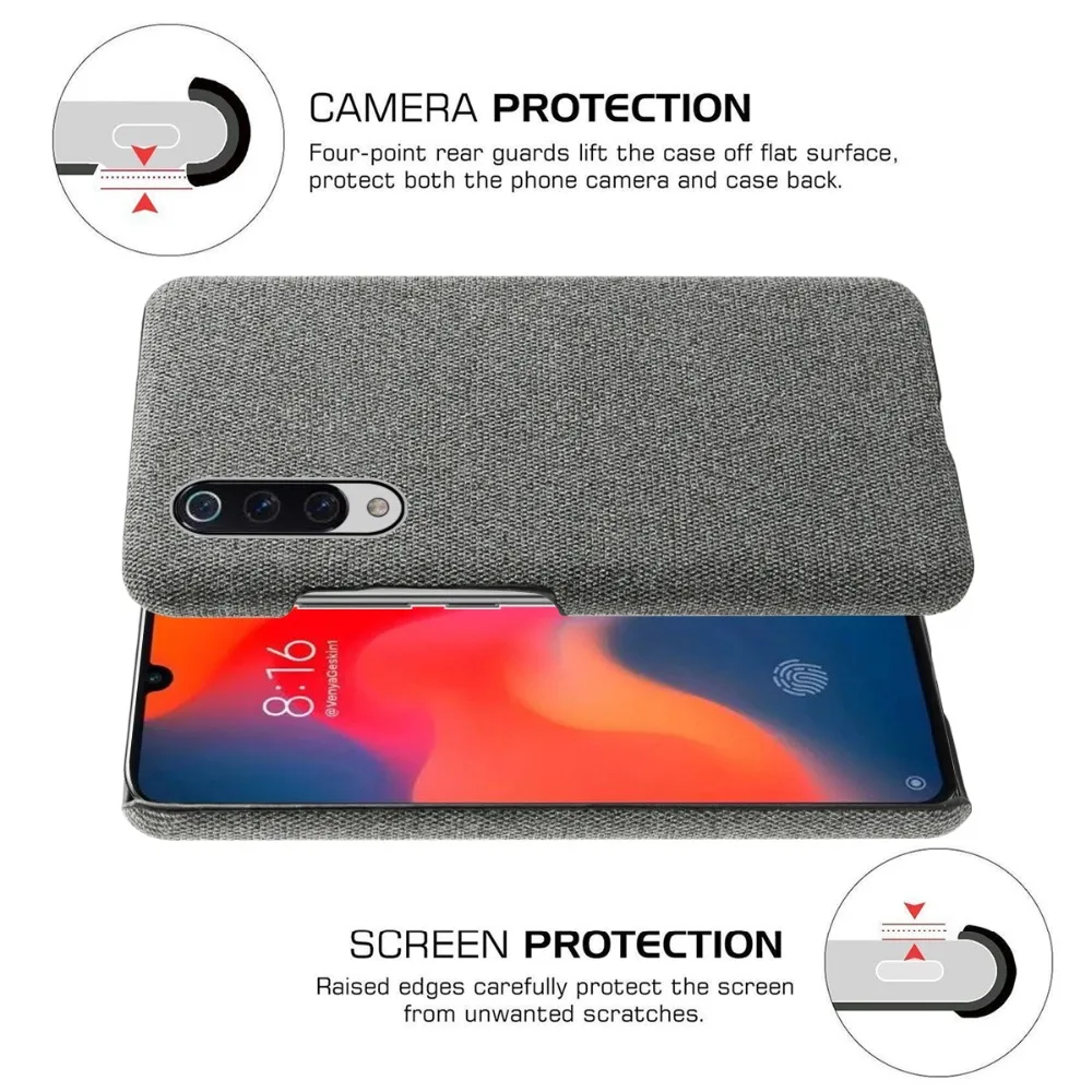 CASEWIN For Xiaomi Mi 9 MI9 Case Slim Ultra Thin Retro Woven Fabric Cloth Anti-scratch Hard Cover For Xiaomi Mi 9 Mi 9 SE Case