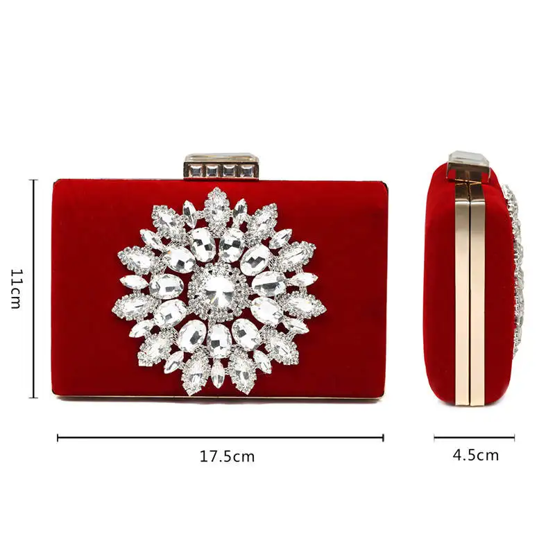 Luxy Moon Sparkling Floral Red Velvet Clutch-Taschengröße