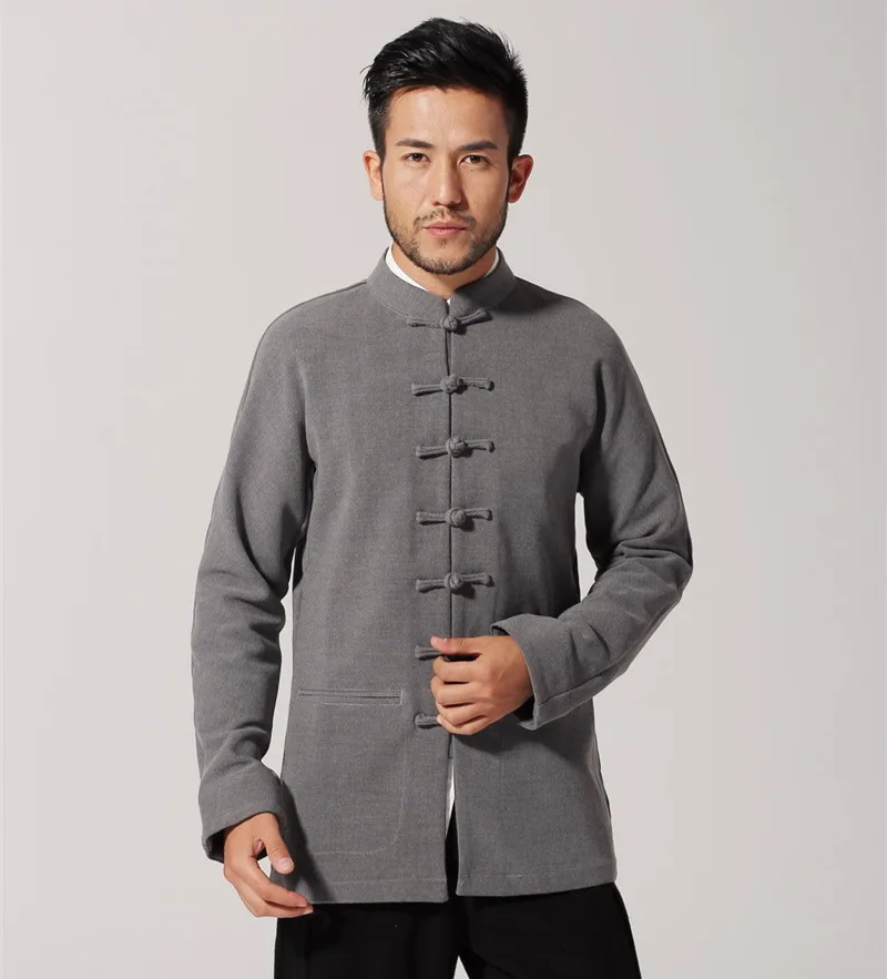 New Gray Chinese Men Cotton Kung Fu Jacket Spring Autumn Coat National ...