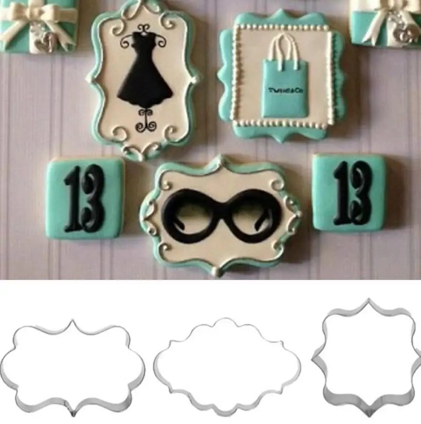 

3pcs/set Kitchen Cake Mould Blessing Frame Wedding Stainless Steel Cookie Cutters 3D Biscuit Sugarcraft Baking Pastry Tools