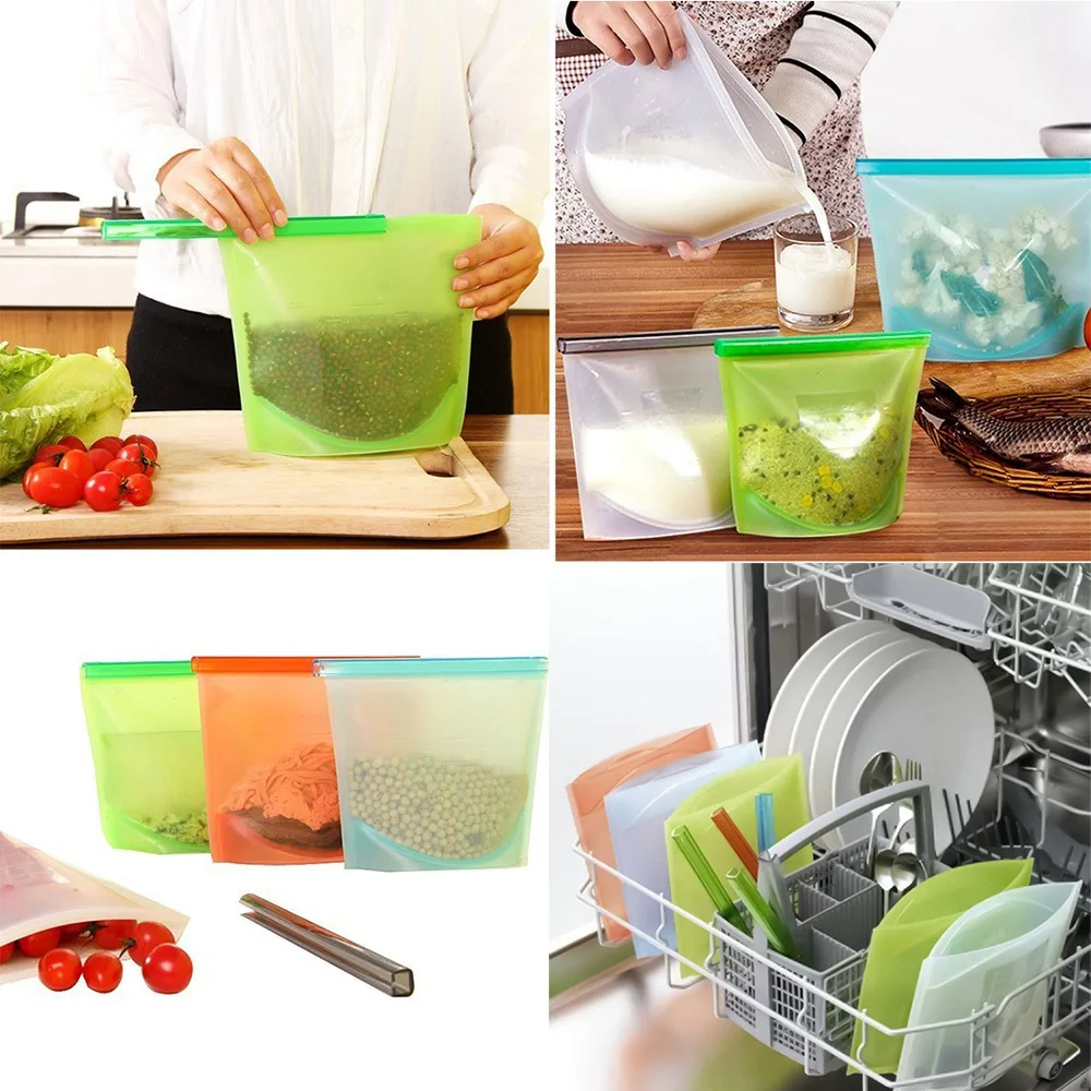 Reusable Seal Silicone Food Fresh Bag Vacuum Sealer Fruit Meat Storage Bags