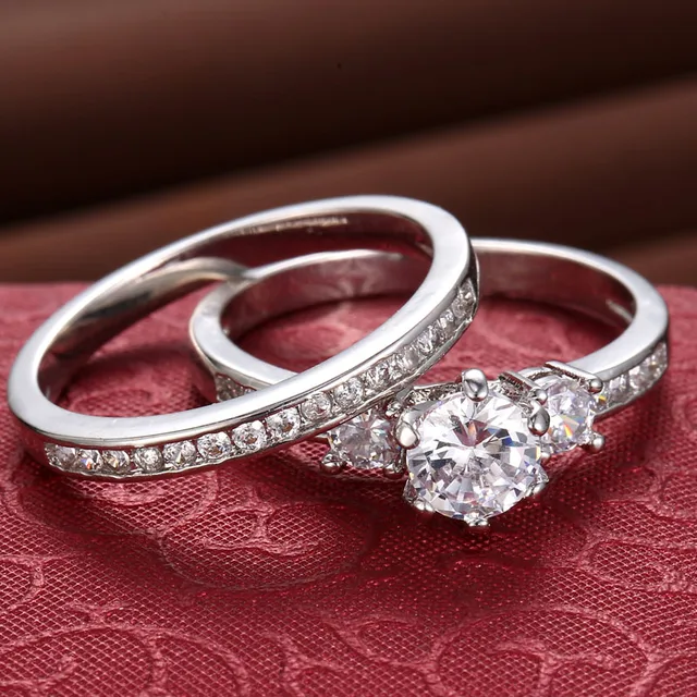 2017 New Popular Wedding double Rings For Women Trendy Party Gift Engagement Romantic suit Rings Fashion Female Jewelry #R81010