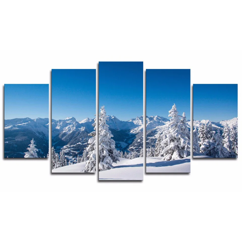 

Modular HD Printed Wall Pictures Canvas Poster 5 PiecePcs Winter Mountain Landscape Art Painting Frame Home Decor Living Room
