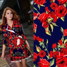 LEO & LIN Vintage kleidung blau/weiß grünen blättern rote rose etwas elastischem satin Patchwork Baumwollgewebe tissus (1 meter)