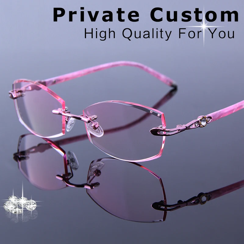 

Fashion Rimless Eyeglasses Female Prescription Optical Rhinestone High Hard Lenses Glasses Women Myopia Eyewear For Multi-focus