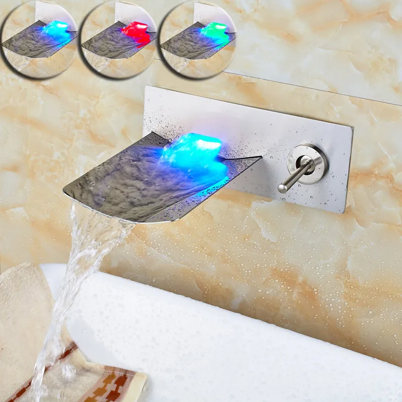 Waterfall Basin Wall Mounted Single Handle Faucet with RGB Light