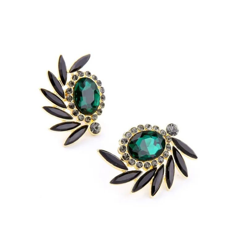 Evening Party Elegant Fashion Emerald Crystal Symmetric Stud Earrings Women Jewelry Factory Wholesale (5)
