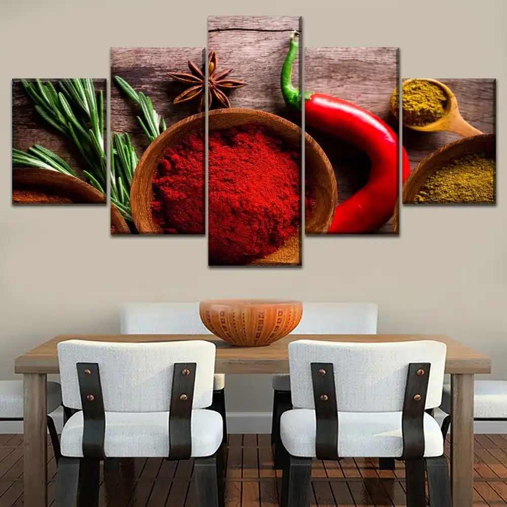 Home Decor Kitchen Artwork Picture Canvas Print 5 Piece Pepper Spices Vegetables Modular Painting Wall Framework Or Frameless Painting Calligraphy Aliexpress