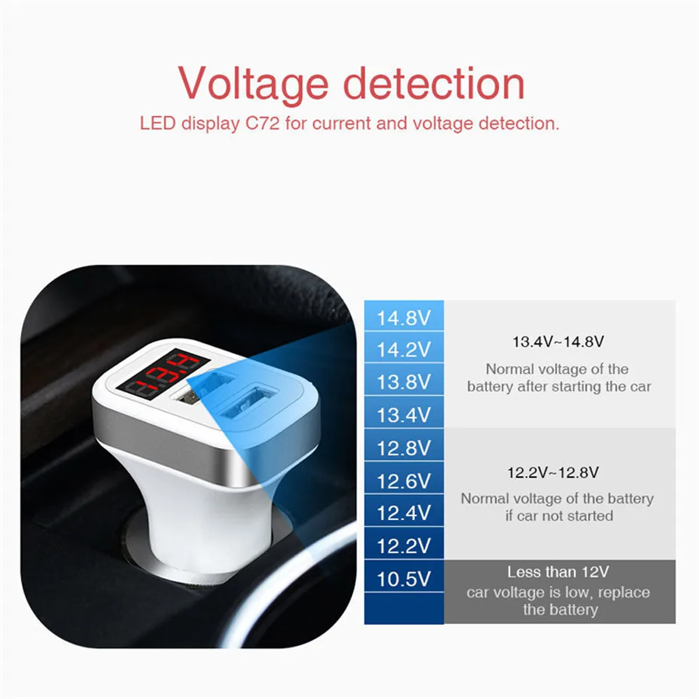Двойной USB 4.8A автомобильное зарядное устройство адаптер с светодиодный дисплей Быстрая Адаптивная Зарядка для iPhone для samsung Galaxy