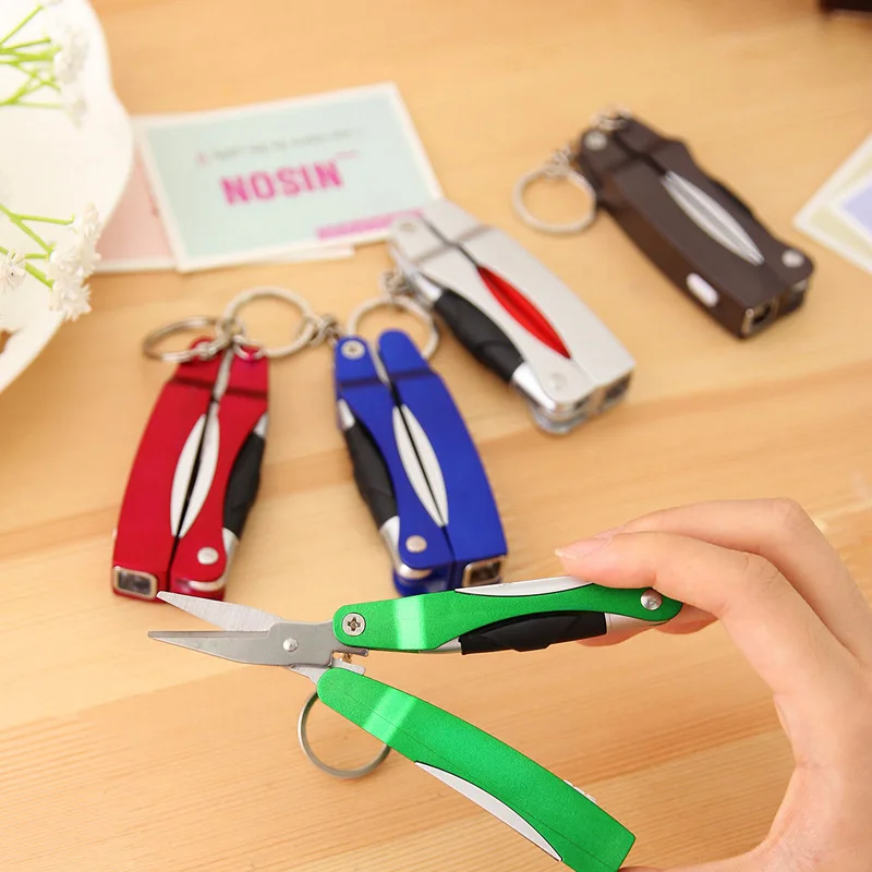 

1PCS 3 In 1 Multifunction Ballpoint Pen Korean Creative Stationery 1.0mm Black Ink LED Light Scissors Tool Pen Promotional Pen