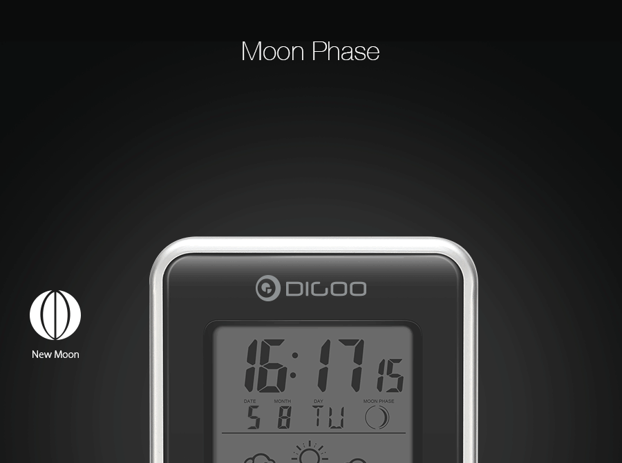 Digoo DG-TH1981 Weather Station Blue Backlit Hygrometer Thermometer Outdoor Forecast Sensor Clock