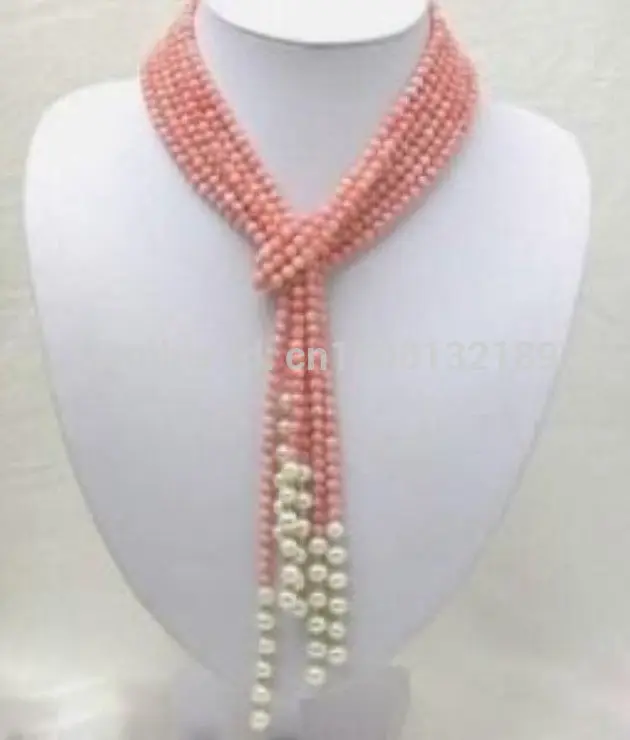 

j0073 50 inch Pink Coral Freshwater Pearl Necklace AAA