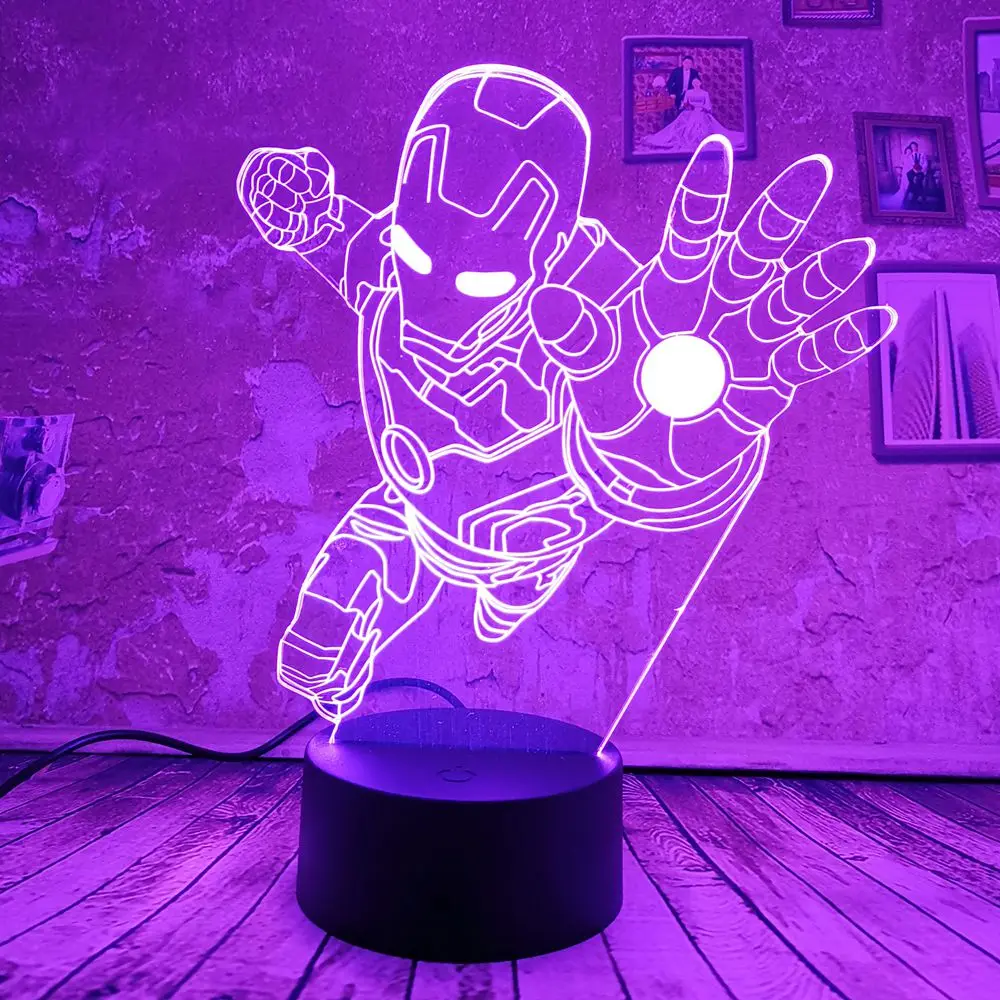 Крутая 3D Светодиодная лампа Marvel Железный человек ночник 7 Авто цветов градиент