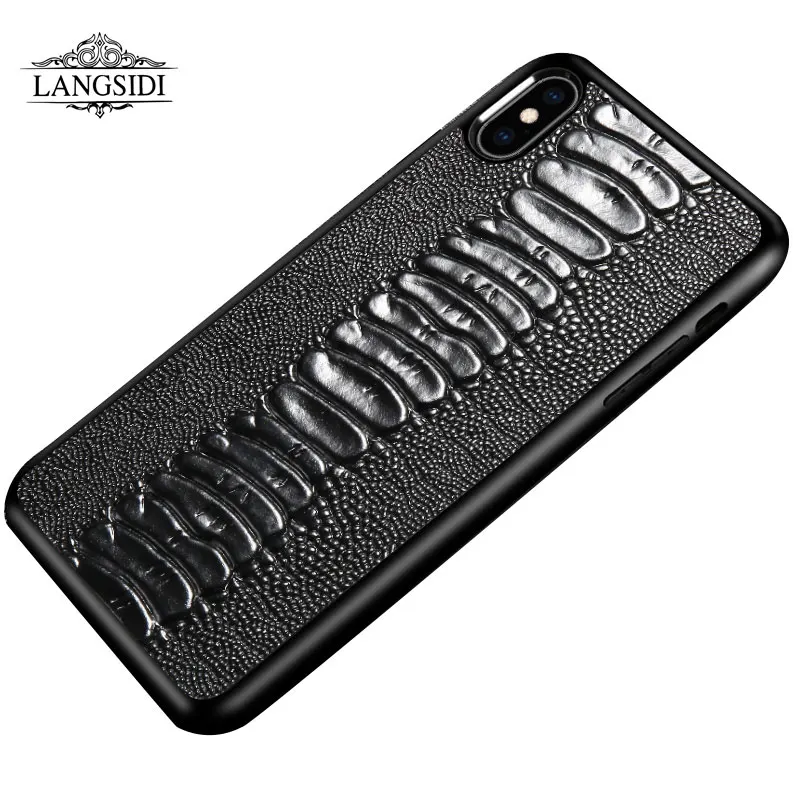 Vintage Genuine Leather Cover For iphone x case luxury Nature Ostrich Grain pattern fundas for iphone xr xs max shockproof case