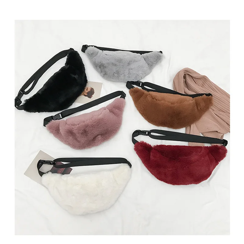 

Women Backpack Plush Belt Bag Winter Chest Bags Femal Casual Banana Fanny Pack Keep Warm Zipper Bum Bags A305