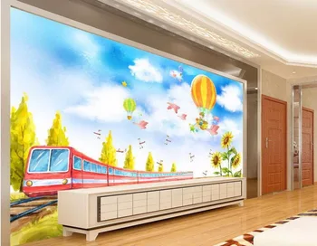 

3d wall murals wallpaper for living room walls 3 d photo wallpaper hand-painted train balloon home decor Custom mural painting