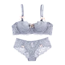 Размера плюс, сексуальное женское белье, кружевной бюстгальтер и трусики Комплект с бюстгальтером пуш-ап чашки с проводами с глубоким вырезом и бантом нижнее бельё для девочек для женщин Комплект dentelle
