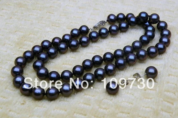 

Jewelry 00575 AAA+ round 6-6.5mm blue black akoya pearl necklace earring