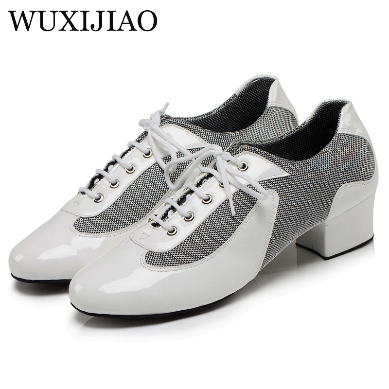 WUXIJIAO Black white red Latin dance shoes modern dance shoes men's indoor soft outsole Ballroom dancing shoes 4cm 2cm low hee