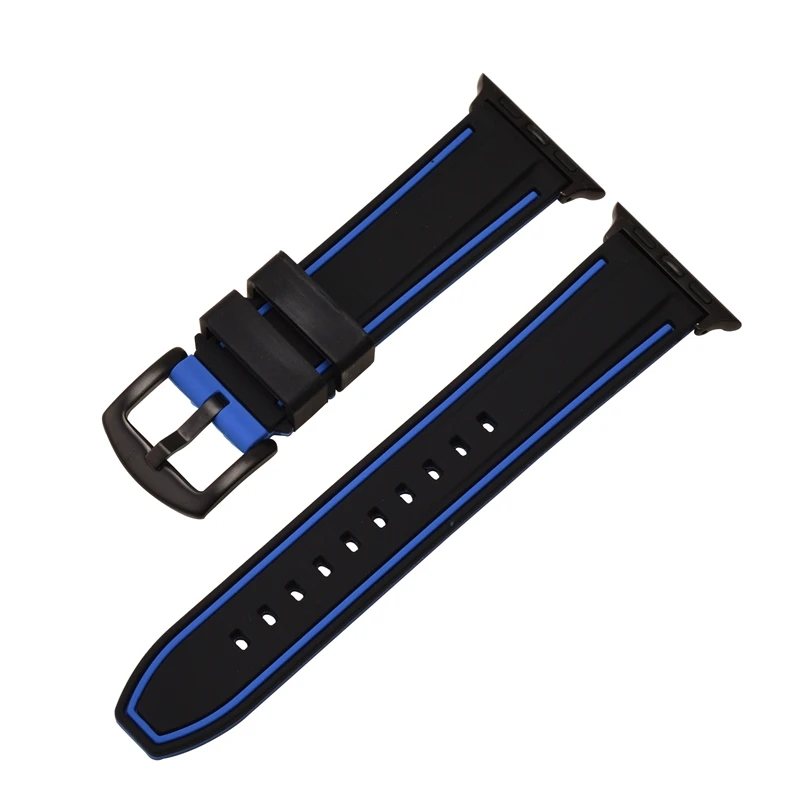 BEAFIRY мягкий чехол из силикона и резины для наручных часов Apple Watch 38 мм, 42 мм, 44/40 мм для наручных часов iWatch, 4, версия 1, 2, 3, ремешок Замена Водонепроницаемый спортивный ремешок на запястье - Цвет ремешка: black blue 2