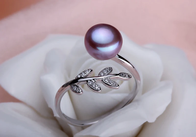 Модное кольцо с натуральным пресноводным белым серым черным жемчугом, кольцо с листьями для женщин, Свадебные/вечерние, подарок