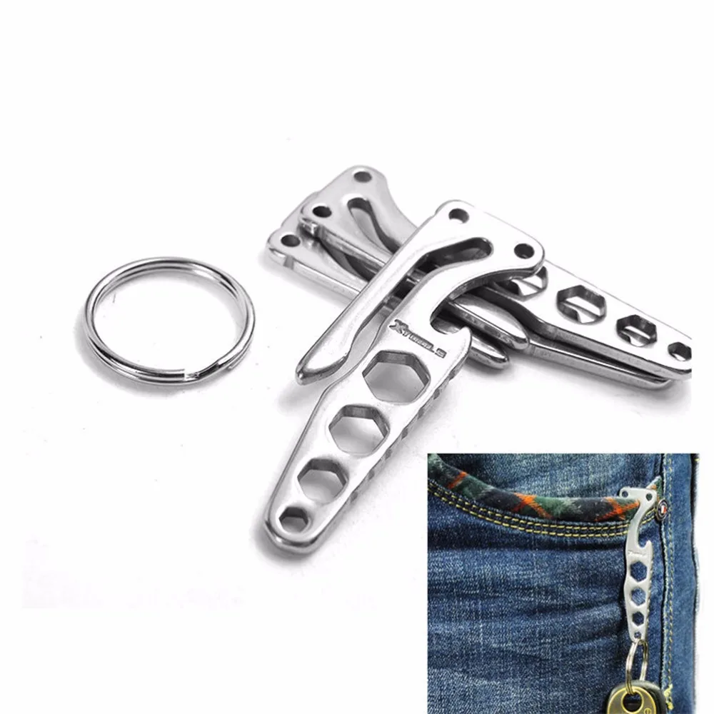 Multi-Tool Opener Keychain Wrench With Ring Clips Mini Stainless Steel Spanner