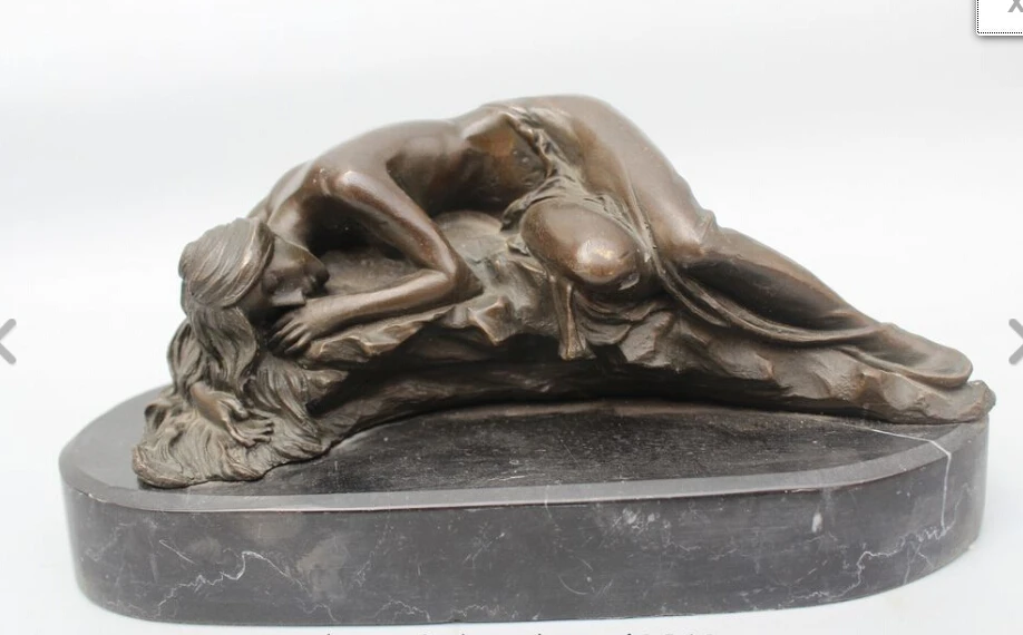 

free 7"Western Art sculpture Bronze Copper oomph bronze sleep nude girl belle Statue fast
