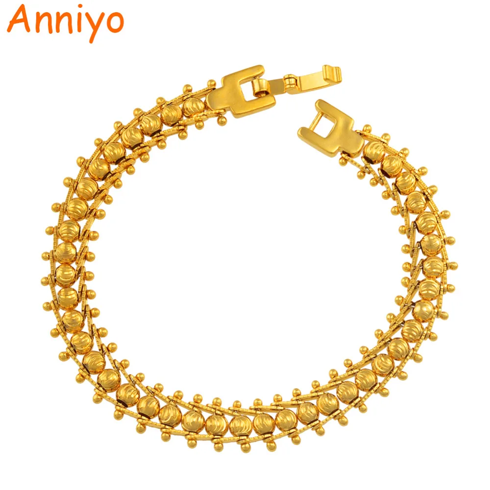 

Anniyo Ethiopian Beads Bracelet for Women Gold Color Jewelry Men African Ball Bangle Dubai Wedding Ceremony Gifts #043402