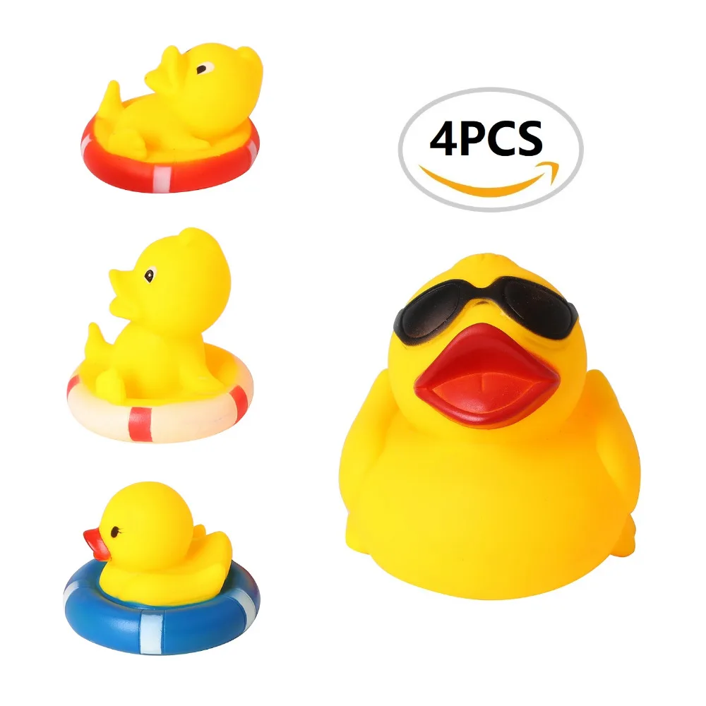 4 Pcs Cool Floating Rubber Ducks Squeeze Yellow Duck with ...