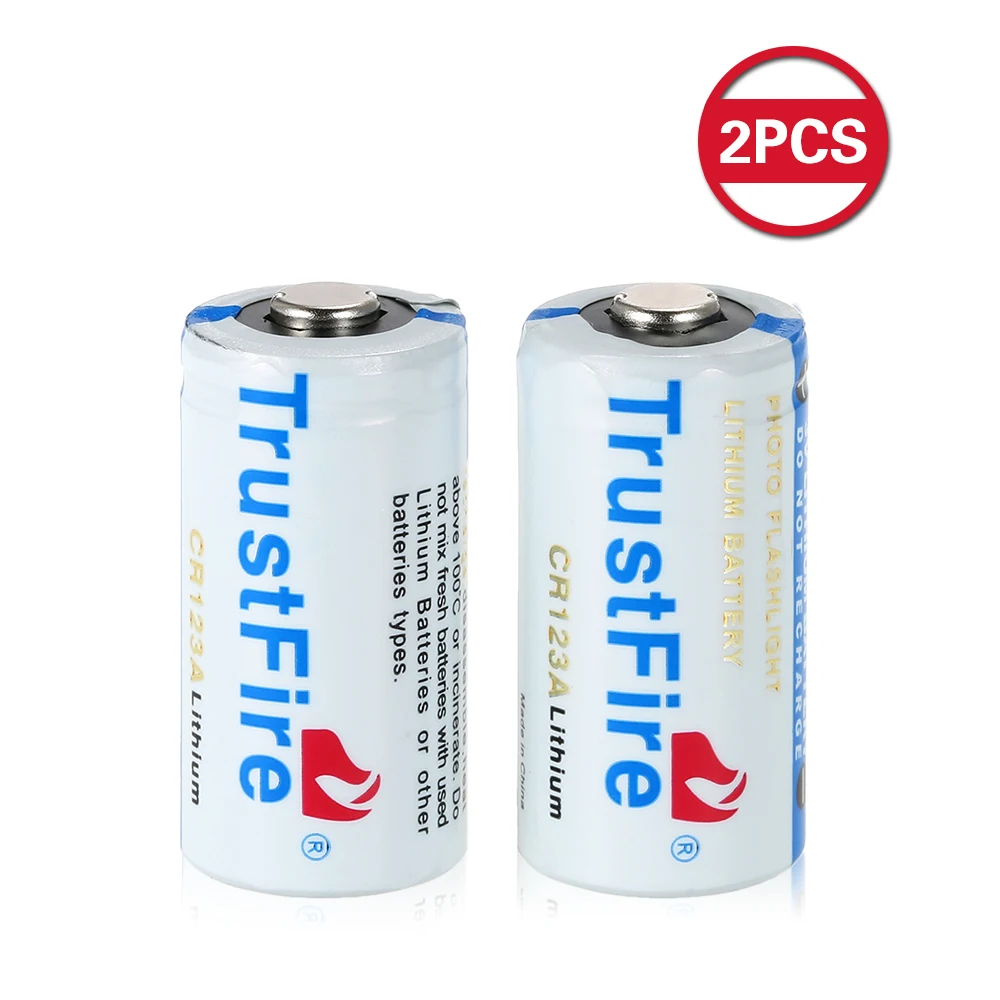 Russia Free Shipping Trustfire 2PCS 3V 1300mAh CR123A Lithium