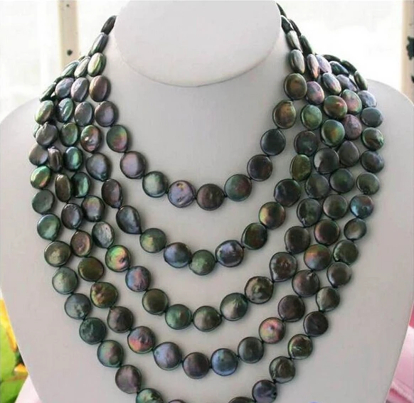 

HOT## Wholesale FREE SHIPPING >>> p1686 100" 14MM BLACK COIN FRESHWATER CULTURED PEARL NECKLACE