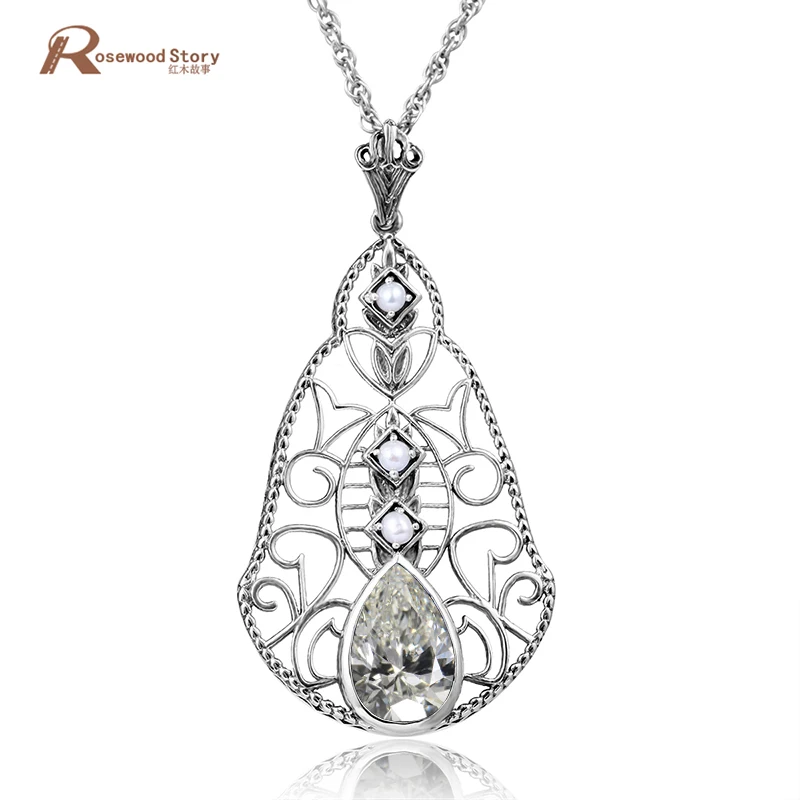 

Fashion Water Drop Cubic Created Zircon Natural Pearl Pendant Necklace For Women Birthday 925 Sterling Silver Pearl Jewelry