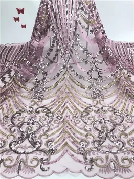 

2019 New Arrival ! Gold Sequined Embroidered Mesh Lace Fabric African French Sequins Net Lace Wedding Bride Dresses Net Material