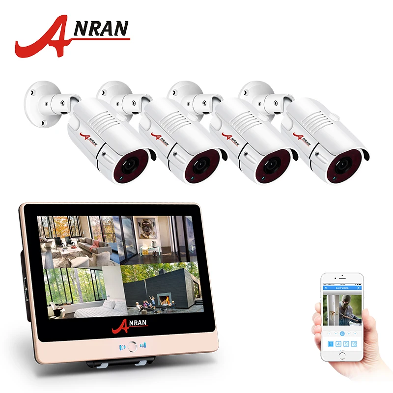 

ANRAN 4CH 1080P 12" LCD Monitor HD NVR KitCCTV System Video Surveillance Set IP Camera Outdoor Waterproof Security Camera System