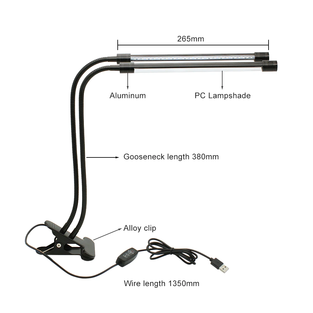 ANBLUB Светодиодный лампа для выращивания сроки затемнения 18 Вт USB с двумя головками зажим растущие огни для растения, овощи освещение