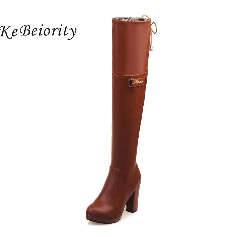 

KEBEIORITY Long Boots Women Sexy High Heels Thigh High Boots Lace Up Platform Over the Knee High Boots Female Plus Size 34-44
