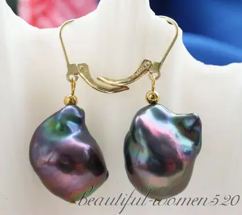 

Z4450 19mm baroque peacock black KESHI REBORN PEARL dangle earrings