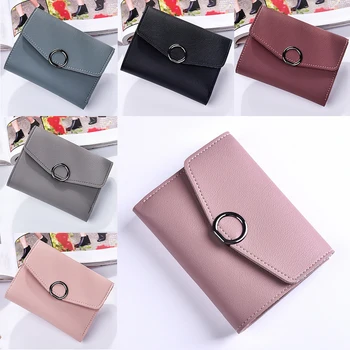 

Tide stylish new candy color soft leather ring zipper buckle ladies purse High-quality PU leather Three fold short wallet