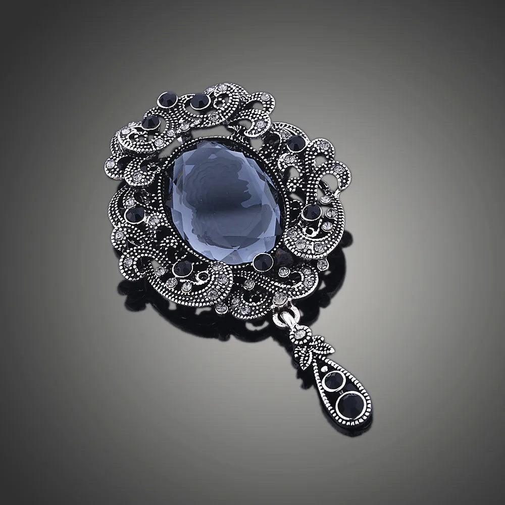 

Top luxury Black big Brooch pins crystal Rhinestone Classic Big Glass Beauty images Crystal vintage Brooch For Women X00200
