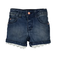 Летние джинсовые шорты с кружевом для маленьких девочек детские джинсы короткие штаны однотонные Повседневные детские От 2 до 9 лет с заклепками и карманами